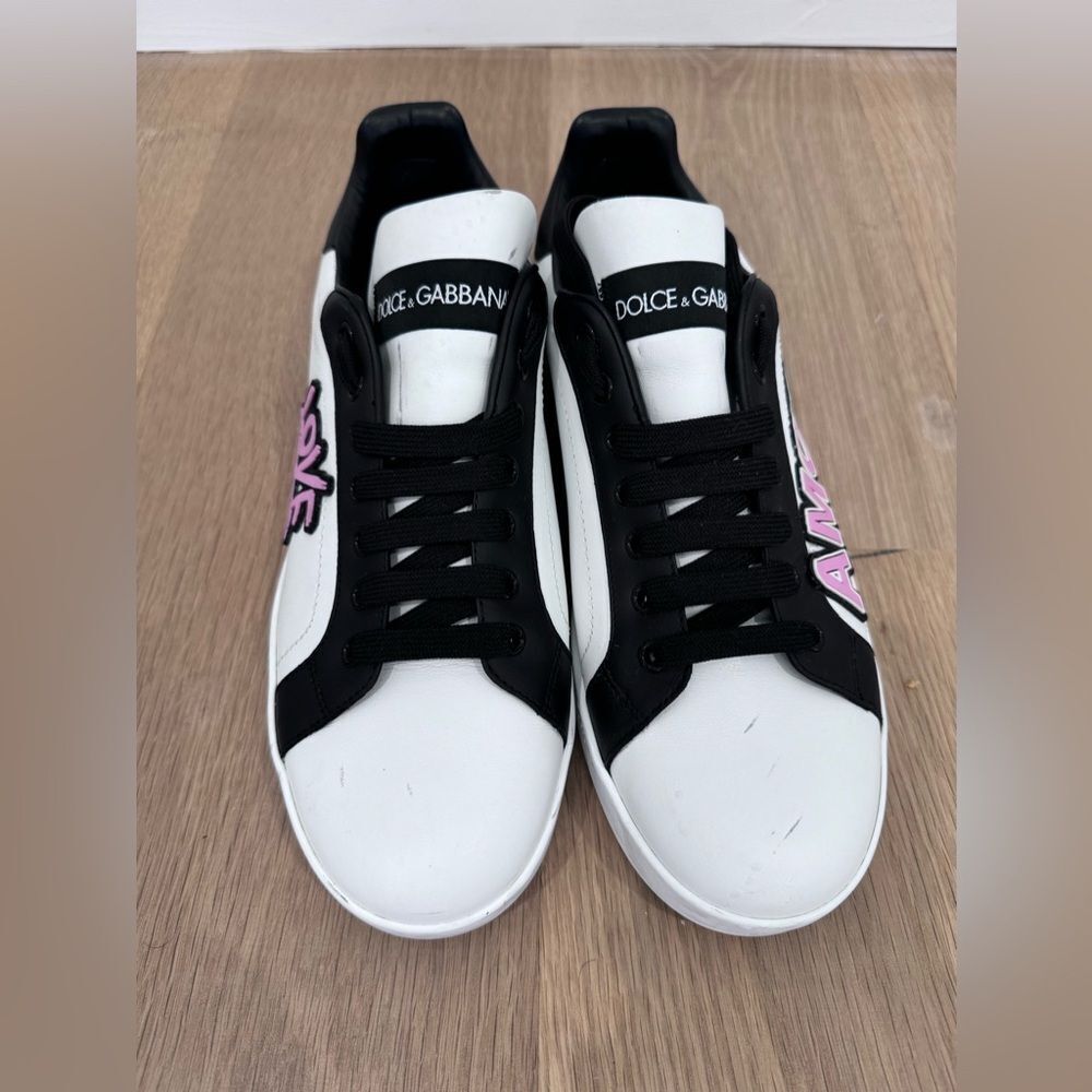 Dolce & Gabbana White Love Logo-Embossed Leather Sneakers Size IT 40 - Picture 3 of 10